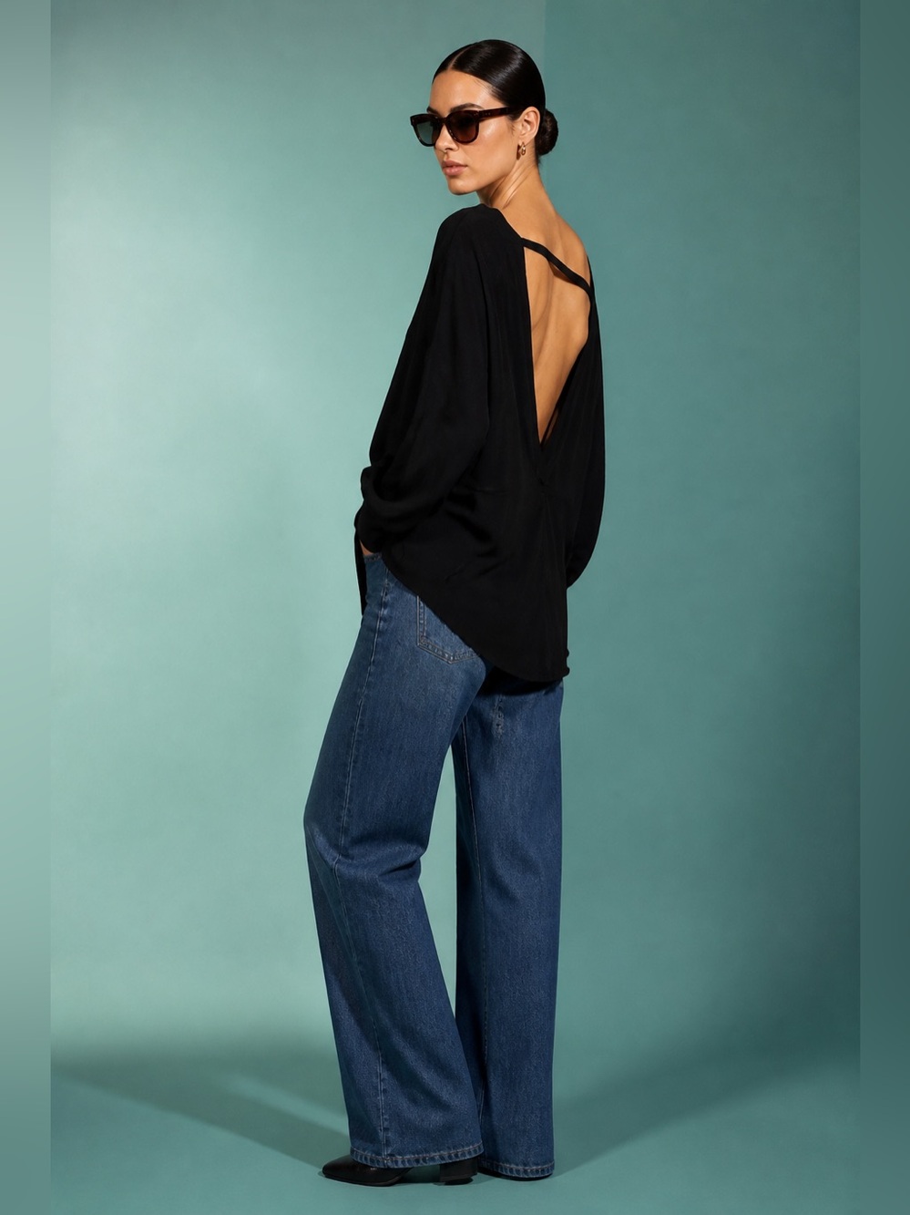 Free People Shimmy Shake Cowboy Black Knit Long Sleeve Tunic Blouse Size M $78